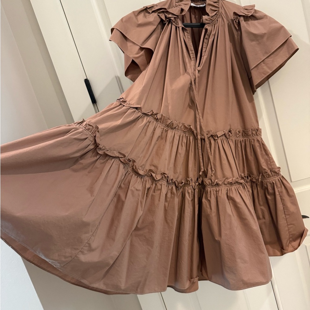 Hunter Bell New York Merritt Ruffle Tiered Cotton Dress Camel Brown - Picture 4 of 4